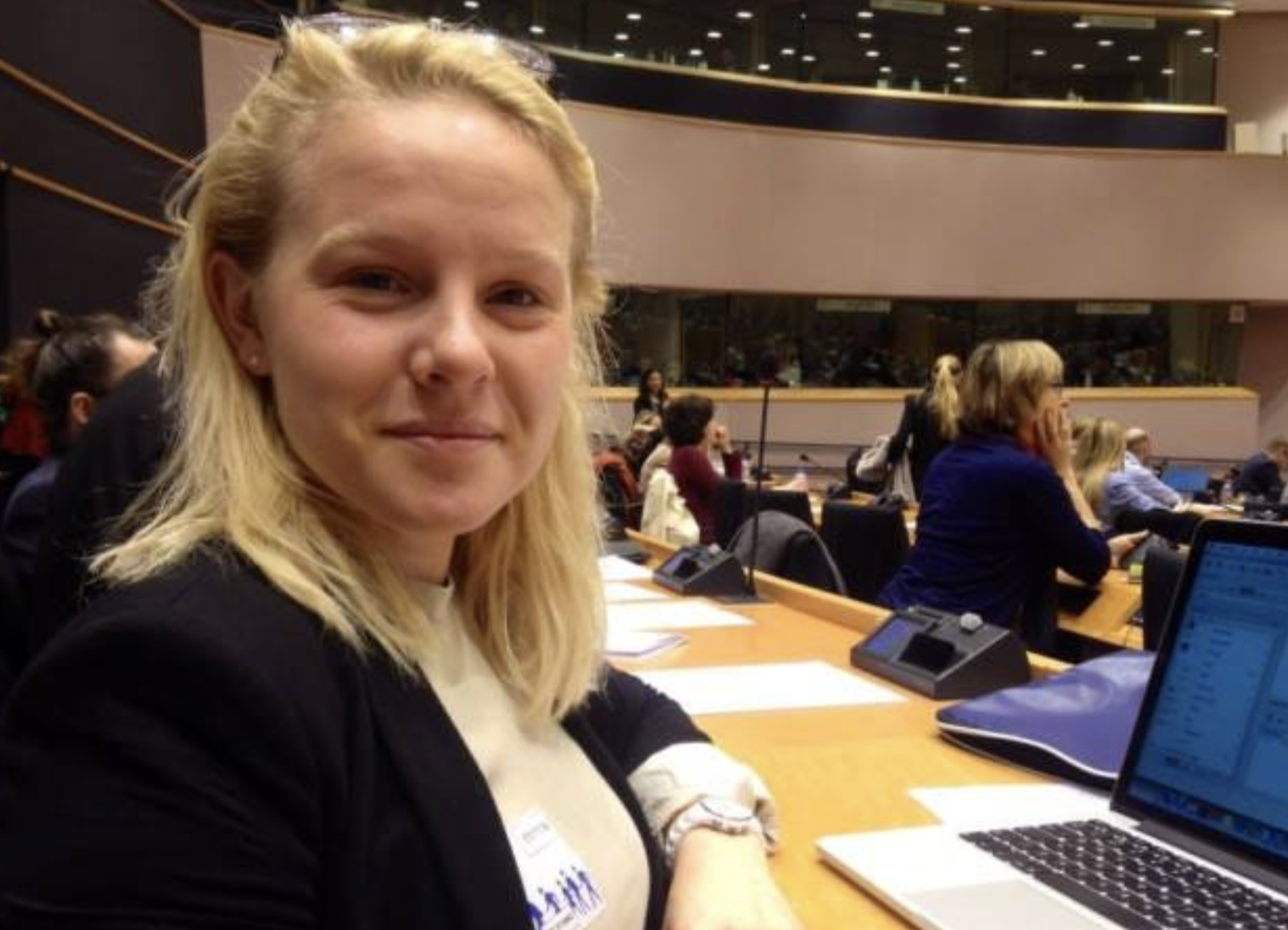 Ashley Mae Conard inside the European Parliament chamber in Brussels